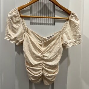 Reformation Cream Ruched Blouse